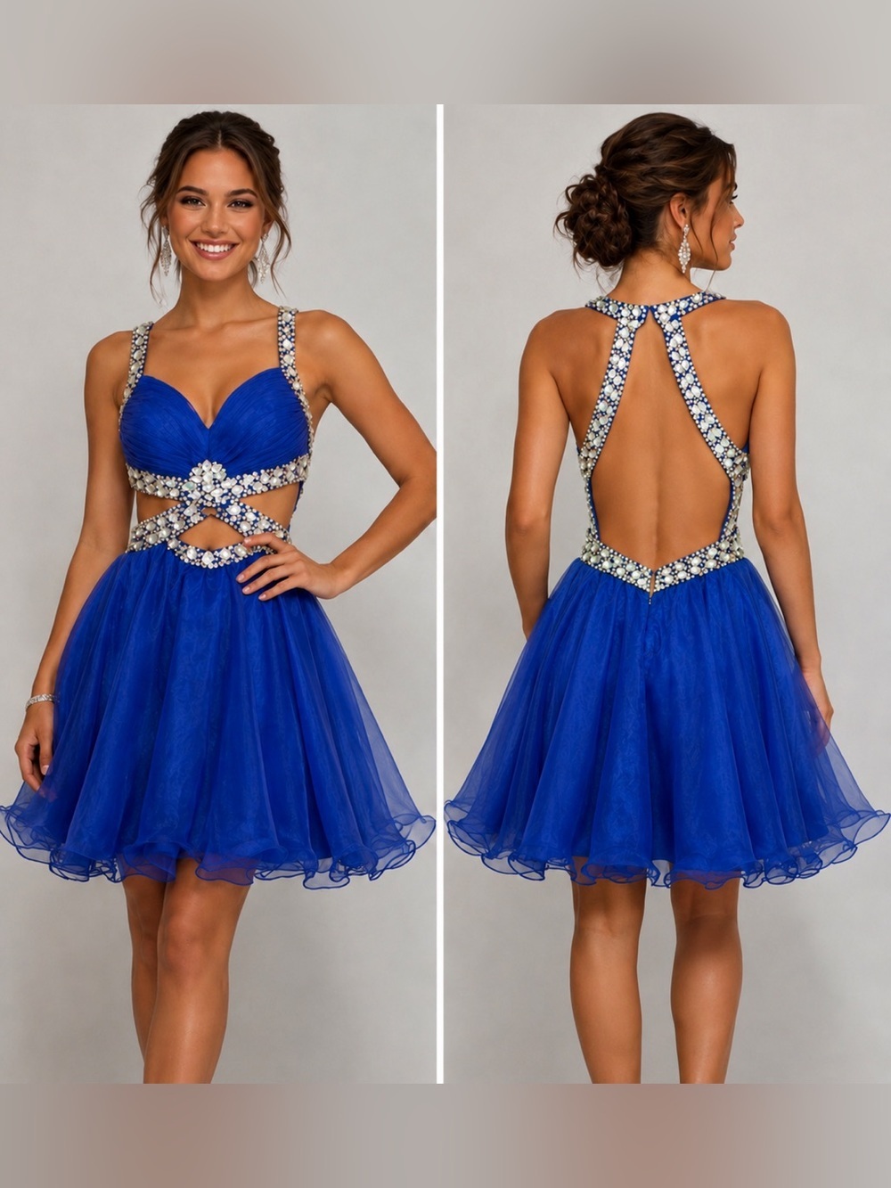 Merle Royal Blue Rhinestone Homecoming Prom Pageant Dress Size 4/6 AS IS